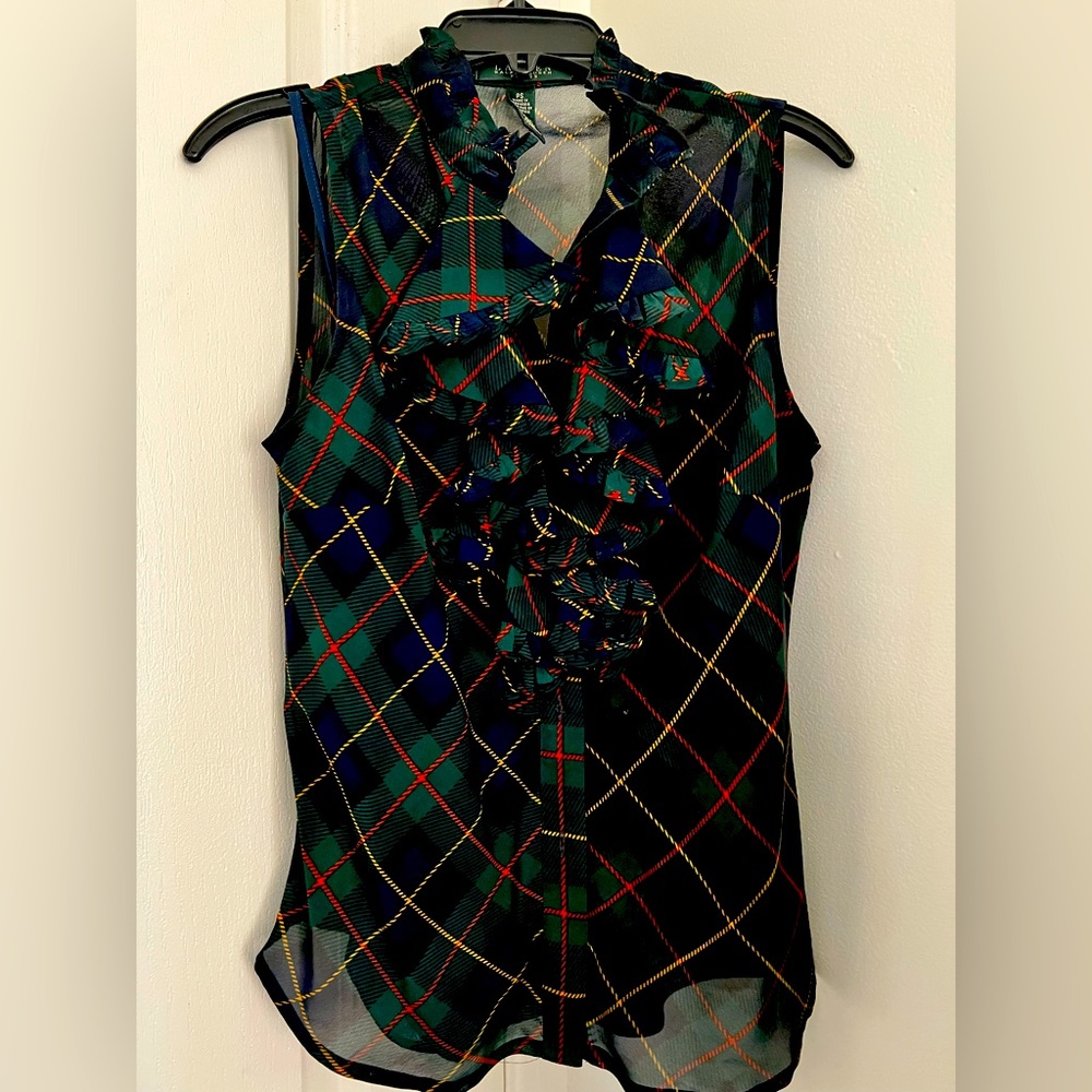 RALPH LAUREN Plaid Ruffle Top